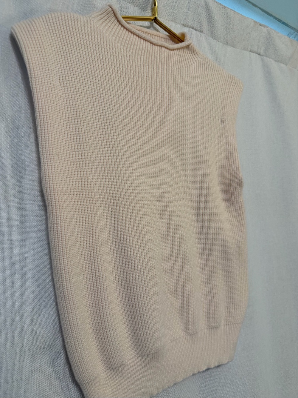 Sleeveless Mock Neck Knit Sweater Vest in Light Peach